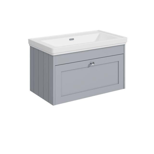 Balterley 800mm Wall Hung 1 Drawer Unit & Classic Basin No Tap Hole, Satin Grey - image 1