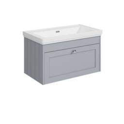 Balterley 800mm Wall Hung 1 Drawer Unit & Classic Basin No Tap Hole, Satin Grey - thumbnail 1