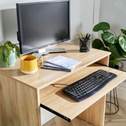 Home Source Computer Desk PC Laptop Table Home Office Study Workstation Gaming in Light Oak - thumbnail 9