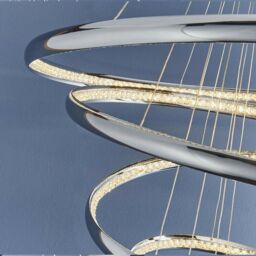 Loops LED Ceiling Pendant Light 97W Warm White Chrome & Crystal 5 Ring/Hoop Strip Lamp - thumbnail 4