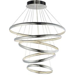 Loops LED Ceiling Pendant Light 97W Warm White Chrome & Crystal 5 Ring/Hoop Strip Lamp - thumbnail 1