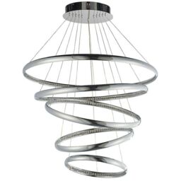 Loops LED Ceiling Pendant Light 97W Warm White Chrome & Crystal 5 Ring/Hoop Strip Lamp - thumbnail 3