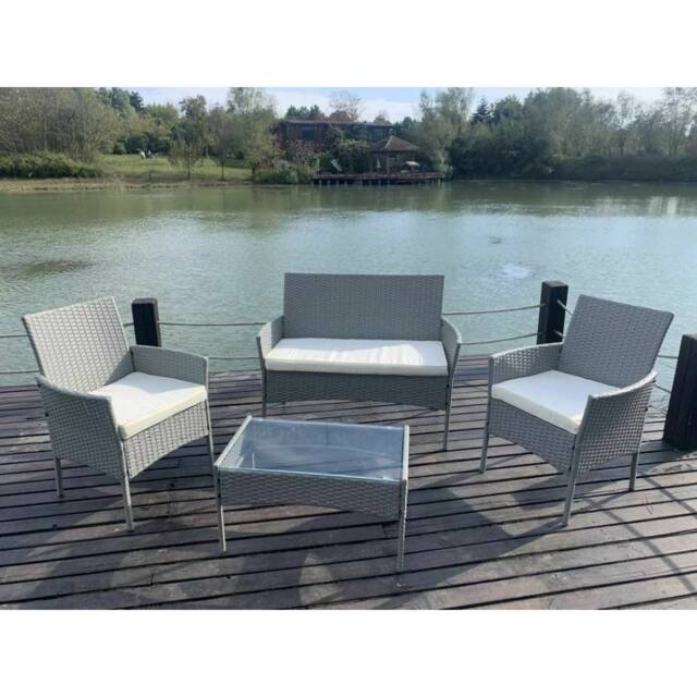 EONLION Grey 4pcs Rattan Outdoor Garden Furniture Sofa Set - Size: 100 cm - image 1