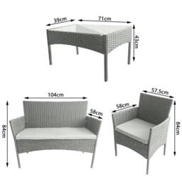 EONLION Grey 4pcs Rattan Outdoor Garden Furniture Sofa Set - Size: 100 cm - thumbnail 2