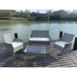 EONLION Grey 4pcs Rattan Outdoor Garden Furniture Sofa Set - Size: 100 cm - thumbnail 1