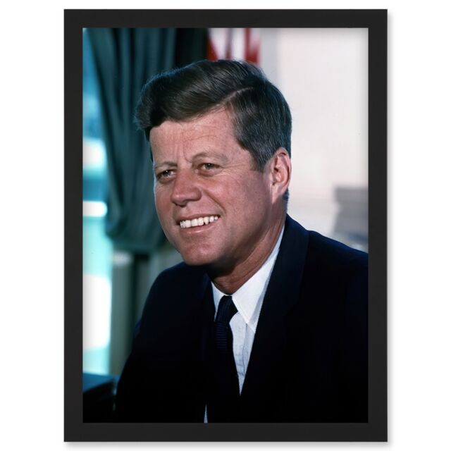 Artery8 US President John F Kennedy Portrait Photo Artwork Framed Wall Art Print A4 in Black - image 1