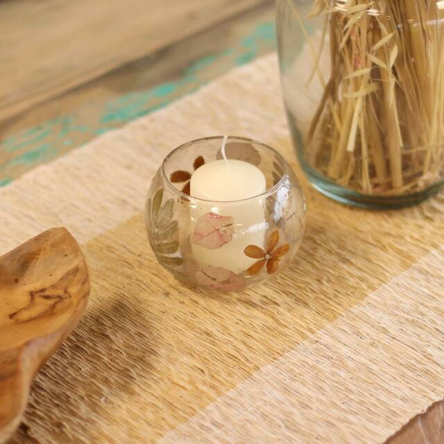 Serenityy Primavera Natural Floral Glass Bowl Candle Holder, 8x10cm - Size: 8x10 cm - image 1