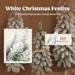 HOMCOM Set of 3 Flocked Christmas Tree, Pencil Downswept Xmas Tree in Green - Size: 5ft - thumbnail 5