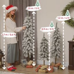 HOMCOM Set of 3 Flocked Christmas Tree, Pencil Downswept Xmas Tree in Green - Size: 5ft - thumbnail 3
