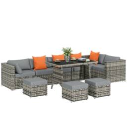 OUTSUNNY 10 Piece Rattan Garden Furniture Set, Outdoor Patio Furniture in Dark Grey - thumbnail 2