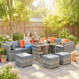 OUTSUNNY 10 Piece Rattan Garden Furniture Set, Outdoor Patio Furniture in Dark Grey