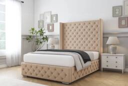 "Comfort Beds Emily Plush Bed Frame - 50"" Upholstered Wingback Headboard in Stone - Size: King" - thumbnail 1