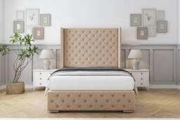 "Comfort Beds Emily Plush Bed Frame - 50"" Upholstered Wingback Headboard in Stone - Size: King" - thumbnail 2
