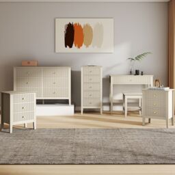 Melody Maison 6 Drawer Chest Of Drawers, Tall 5 Drawer Bedside Table, Pair Of 3 Drawer Bedside Tables & Dressing Table Set - Hales Taupe Range - thumbnail 5