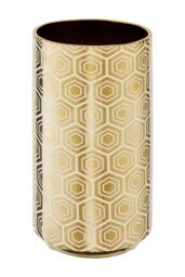 Orsina Gold Ceramic Vase with Hexagonal Pattern, Vintage Luxe Cylindrical Stoneware Vase, Geomeric Vase - thumbnail 3