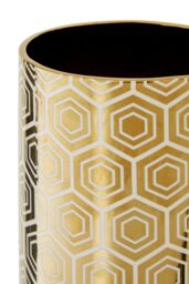 Orsina Gold Ceramic Vase with Hexagonal Pattern, Vintage Luxe Cylindrical Stoneware Vase, Geomeric Vase - thumbnail 4