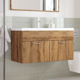 Berkfield Home Bathroom Sink Cabinet with Built-in Basin Artisan Oak in Brown - thumbnail 3