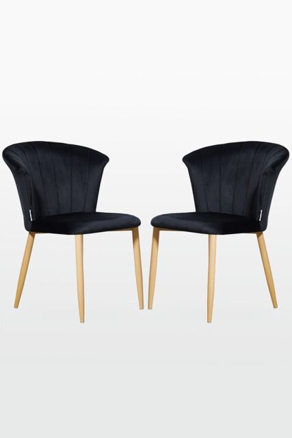 Life Interiors Set of 2 Elsa Velvet Dining Chairs with Wooden Legs, Curved Back & Comfortable Seating in Black - image 1