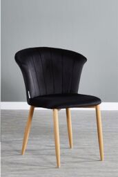 Life Interiors Set of 2 Elsa Velvet Dining Chairs with Wooden Legs, Curved Back & Comfortable Seating in Black - thumbnail 2