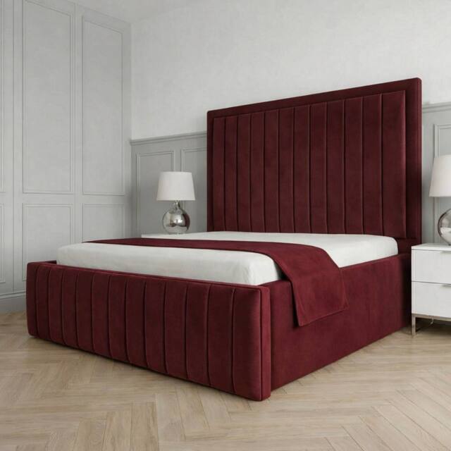 Living Comfort Bedz Sovereign Plush Velvet Upholstered Bed Slatted Base - 48Inch Headboard in Maroon - Size: Small Double - image 1