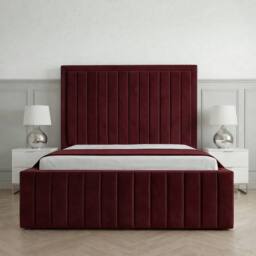 Living Comfort Bedz Sovereign Plush Velvet Upholstered Bed Slatted Base - 48Inch Headboard in Maroon - Size: Small Double - thumbnail 2