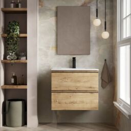 Banyetti Vatilla 700mm Wall Hung Vanity Unit with Lira Basin - Ostippo Oak in Light Oak