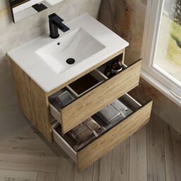 Banyetti Vatilla 700mm Wall Hung Vanity Unit with Lira Basin - Ostippo Oak in Light Oak - thumbnail 3