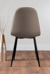 FurnitureboxUK Novara 4 Seater Black Leg Round Glass Dining Table & 4 Corona Faux Leather Black Leg Chairs in Beige - thumbnail 9