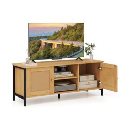 "Gymax Boho TV Stand for TVs up to 55"" PE Rattan Media Console Table in Light Khaki"