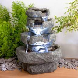 Primrose Tabletop Rock Water Feature Cascade Indoor Fountain LED Lights 36cm in Stone - thumbnail 2