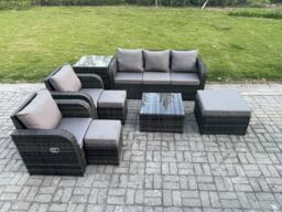 Fimous Patio Garden Furniture Sets Wicker 8 Seater Outdoor Rattan Furniture Sofa Sets with Square Coffee Table in Dark Grey - thumbnail 2