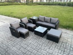Fimous Patio Garden Furniture Sets Wicker 8 Seater Outdoor Rattan Furniture Sofa Sets with Square Coffee Table in Dark Grey - thumbnail 1