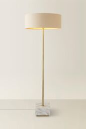 ValueLights Brit Marble Floor Lamp with Natural Linen Drum Lamp Shade - thumbnail 3