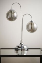 K LIVING Table Lamp In Chrome With 2 Arms & Smokey Glass Ball Lightshades in Silver - thumbnail 2