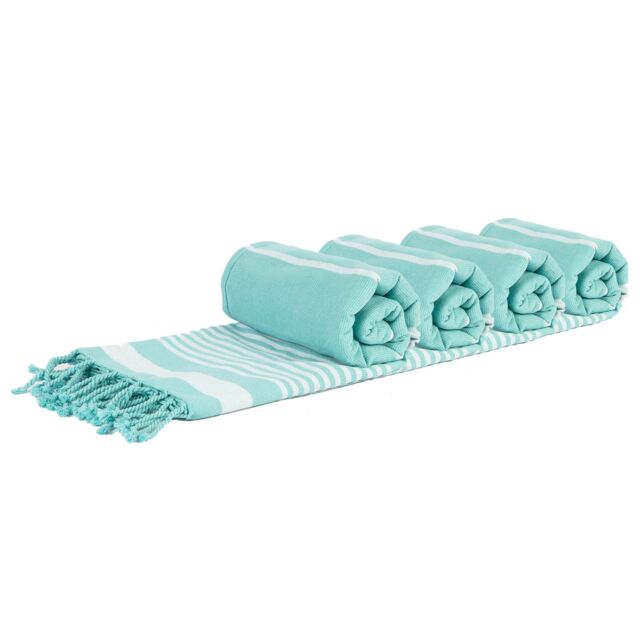 Nicola Spring 100% Cotton Bath Towel Turkish Style Hamman Blanket Bath Sheet - 160 x 90cm (x4) in Light Blue
