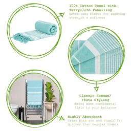 Nicola Spring 100% Cotton Bath Towel Turkish Style Hamman Blanket Bath Sheet - 160 x 90cm (x4) in Light Blue - thumbnail 2