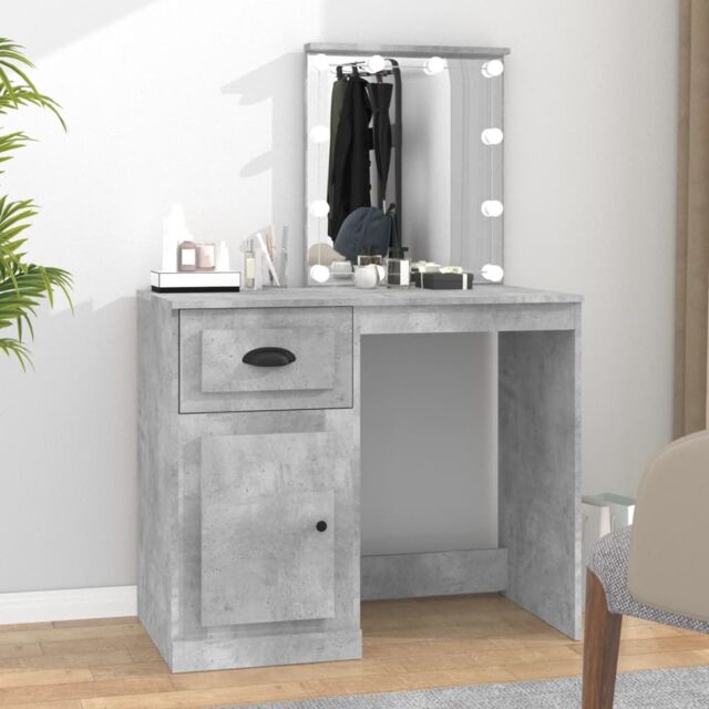 Berkfield Home Dressing Table with LED Concrete Grey 90x50x132.5 cm Engineered Wood - image 1