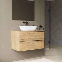 Banyetti Celtic 800mm Wall Hung Bathroom Vanity Unit with Matching Worktop - Ostippo Oak in Light Oak - thumbnail 6