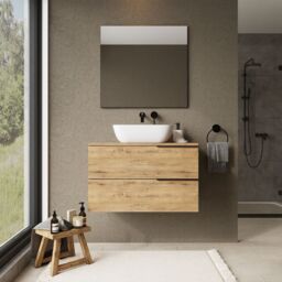 Banyetti Celtic 800mm Wall Hung Bathroom Vanity Unit with Matching Worktop - Ostippo Oak in Light Oak