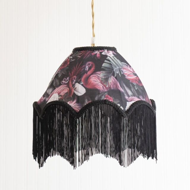 ValueLights Rosette Scallop Flamingo Fabric Classic Lamp Shade with Black Tassels - image 1