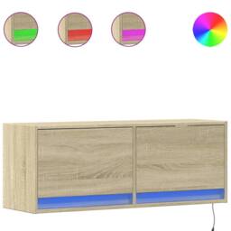 Berkfield Home TV Wall Cabinet with LED Lights Sonoma Oak 100x31x35 cm in Light Brown - Size: 100 x 31 x 35 cm - thumbnail 3
