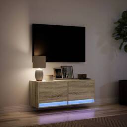 Berkfield Home TV Wall Cabinet with LED Lights Sonoma Oak 100x31x35 cm in Light Brown - Size: 100 x 31 x 35 cm - thumbnail 5