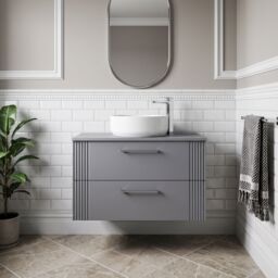 Balterley 2 Drawer Wall Hung Vanity Unit Colour Match Laminate Worktop, Grey 800mm - thumbnail 8