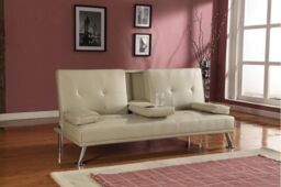 Comfy Living Ltd Faux Leather Italian Style Luxury Sofa Bed with Drink Cup Holder in Cream - thumbnail 1
