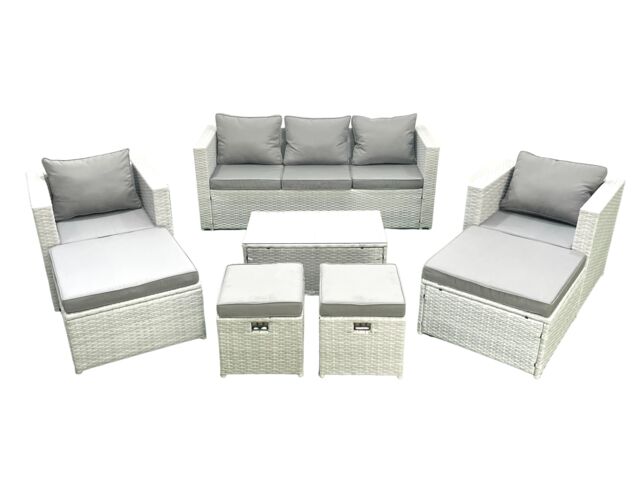 Fimous 8 Pieces Rattan Garden Furniture Set Outdoor Garden Sofa Chair Coffee Table Set with 4 Footstools Light Grey Mixed - image 1