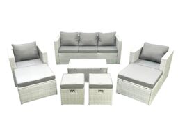 Fimous 8 Pieces Rattan Garden Furniture Set Outdoor Garden Sofa Chair Coffee Table Set with 4 Footstools Light Grey Mixed - thumbnail 1