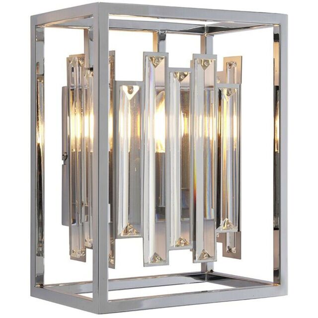 Loops Glass Wall Light Clear Crystal & Chrome Plate 40W E14 Dimmable Living Room - image 1