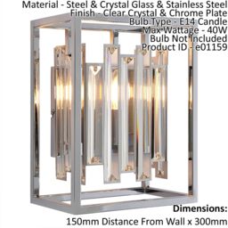 Loops Glass Wall Light Clear Crystal & Chrome Plate 40W E14 Dimmable Living Room - thumbnail 2