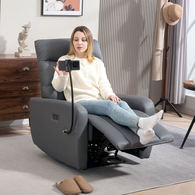 HOMCOM Electric Recliner Chair with Phone Holder, USB Charge Port, Grey in Dark Grey - image 1