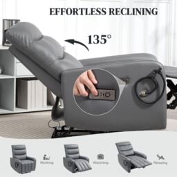 HOMCOM Electric Recliner Chair with Phone Holder, USB Charge Port, Grey in Dark Grey - thumbnail 4